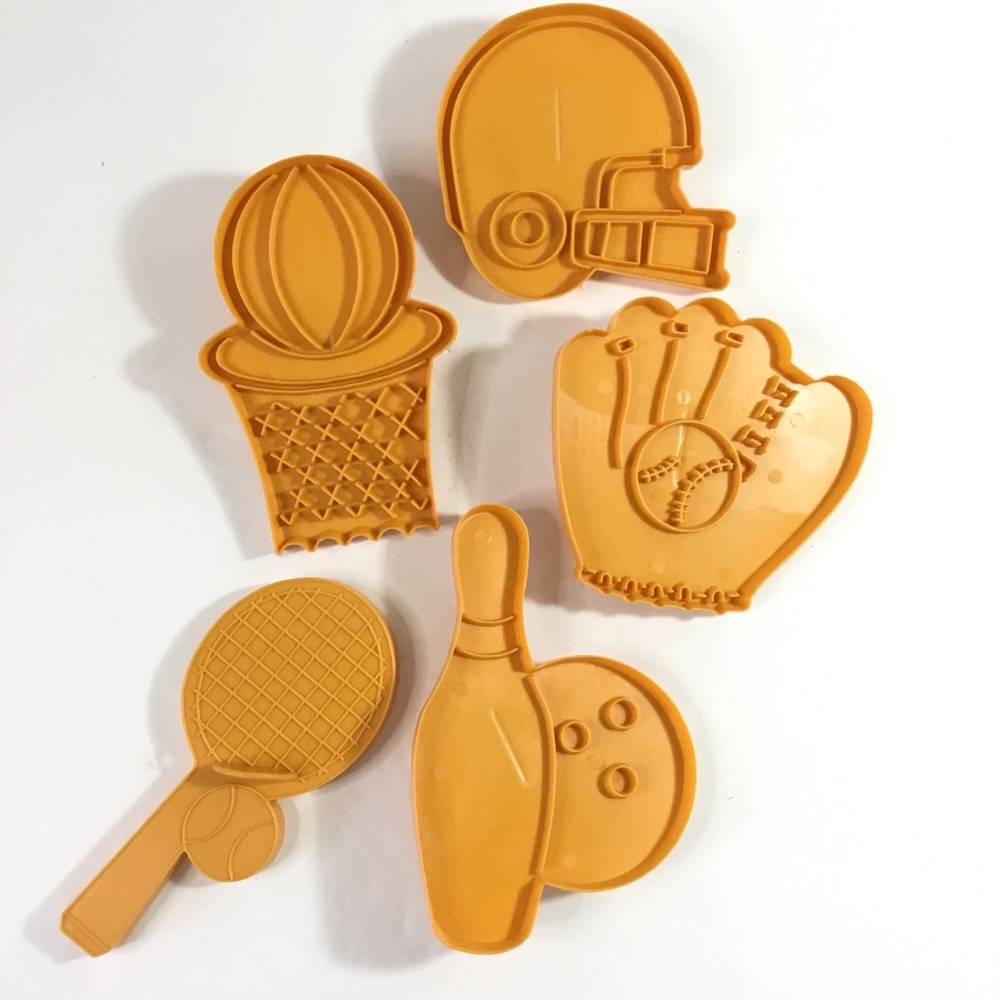 Vintage Wilton Sports Themed Cookie Cutters Orange 1989 Hong Kong Tennis Bowling